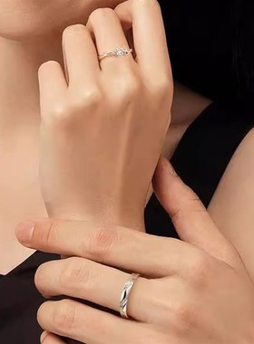 执子之手栀子花情侣款纯银戒指男女一对结婚刻字定制学生信物对戒