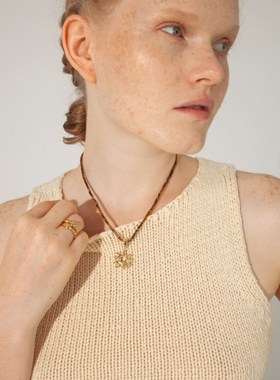 新中式天然虎睛石金色太阳吊坠项链女小众美拉德风水晶串珠锁骨链