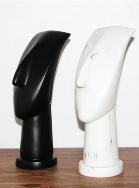 现代简约抽象艺术黑色白色大理石人像摆件售楼处样板房软装饰品