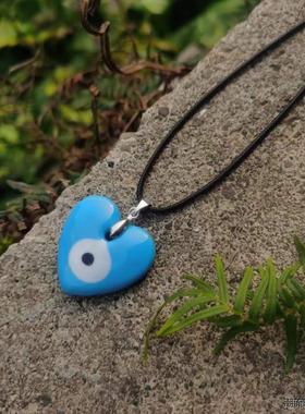 土耳其蓝眼睛黑色绳子项链