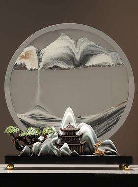 爆款大号流沙画镜面沙漏摆件假山高级感客厅乔迁玄关办公室装饰礼