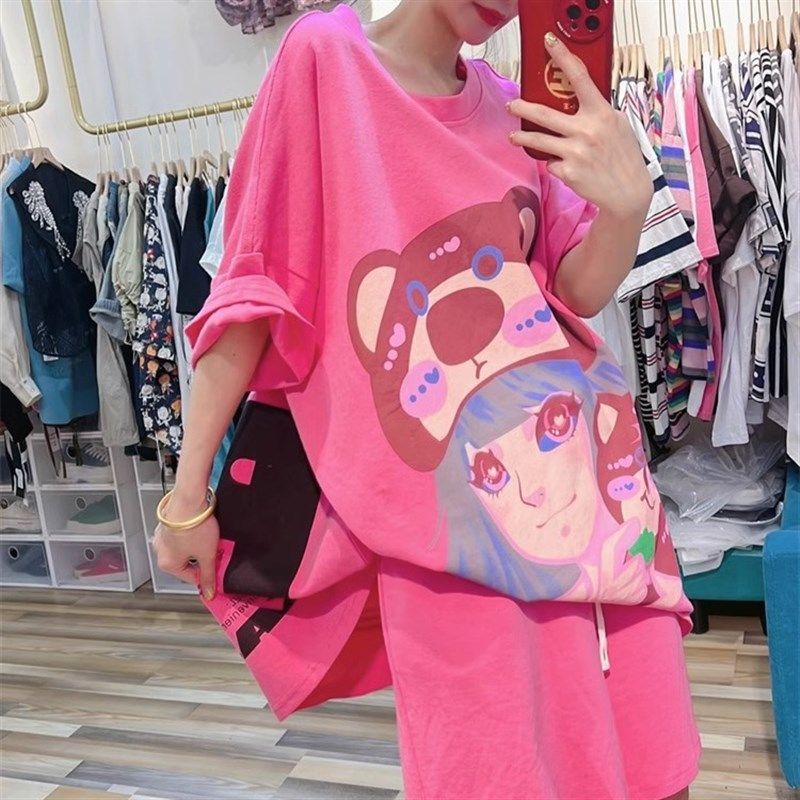 十三行大码女装300斤胖mm卡通印花短袖T恤女宽松上衣短裤遮肉套装,淘宝优惠券,粉丝福利购,淘宝优惠卷