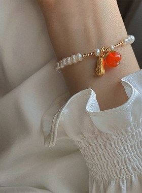 美好寓意好柿f花生新春好运14K包金琉璃天然珍珠手链清新甜美手串