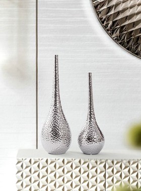 新中式银色陶瓷花瓶摆件展柜样板B房客厅玄关插花器摆设售楼处软