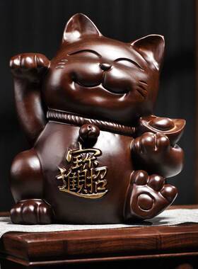 木雕摆件招财猫实木质雕刻店铺店面开业收银台摆设红木头工艺礼品