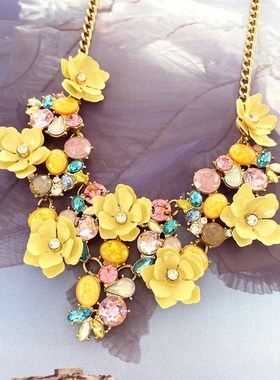 复古彩色玻璃喷漆花朵项链s中古vintage时尚百搭项饰吊坠青岛