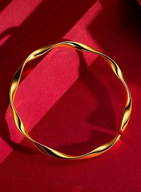 锡金莫比乌斯环永恒小众镀黄金手环开口J时尚女款波浪越南沙金手