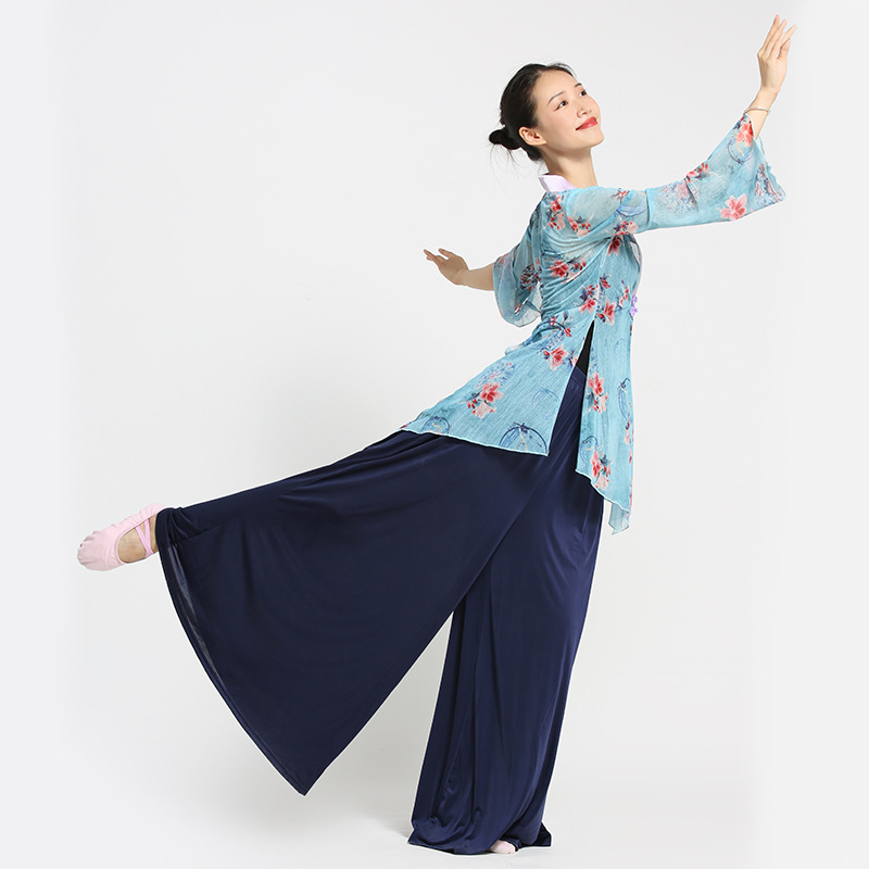 日本无印MUJIE古典舞服装夏季套装演出服上衣印花网纱舞蹈跳舞飘 - 图2