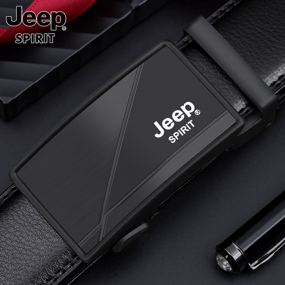 Jeep男士真皮皮带自动扣商务休闲百搭简约款光面黑色腰带2026年