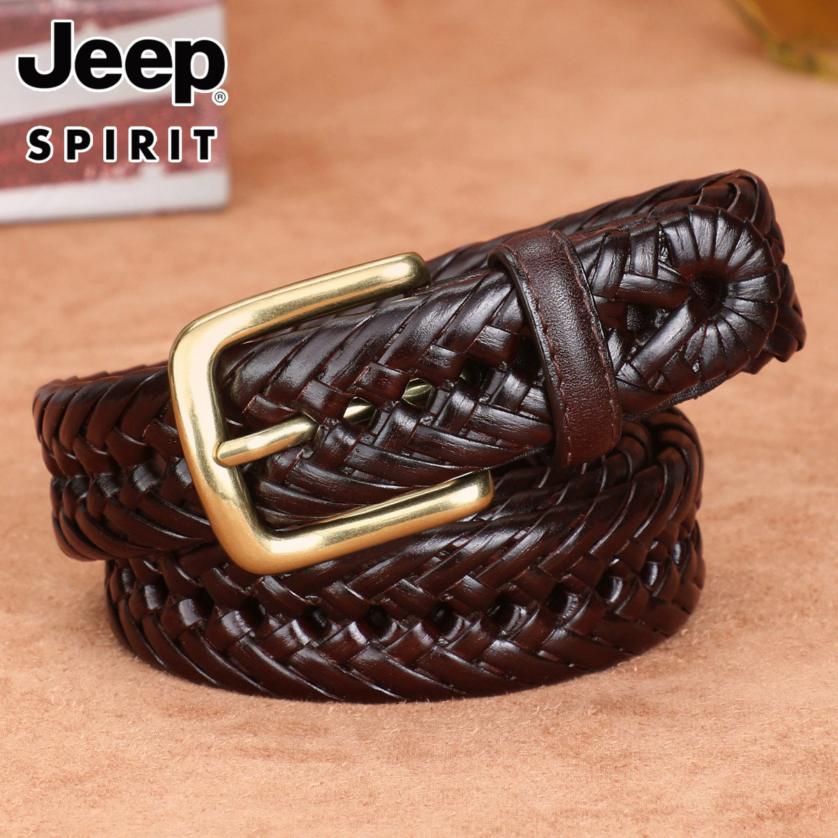 Jeep编织皮带男免打孔百搭复古头层纯牛皮编制真皮腰带男潮流时尚,淘宝优惠券,粉丝福利购,淘宝优惠卷