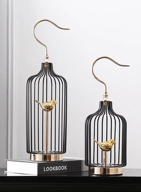 铁艺装饰鸟笼新中式橱窗摆件黑色摄E影道具大号桌面X客厅家居装饰