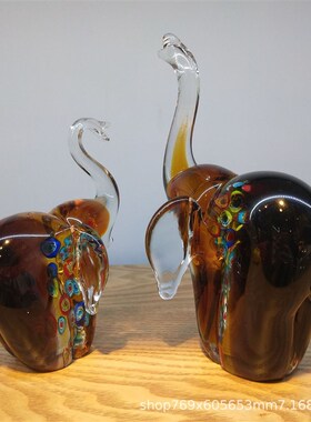 风家具摆件彩色玻璃摆件琉璃L大象吉祥如意摆件