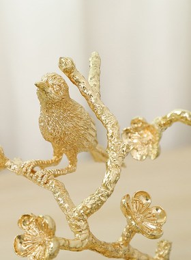 摆件金属工艺品l创意时尚两只黄鹂鸟摆件酒柜家居装饰新品