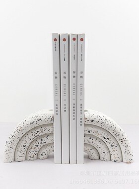 现代极简创意轻奢水磨石书档书靠摆件软装样板R间售楼处书房装饰