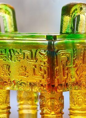 琉璃鼎盛四方鼎摆件居家客厅玄关办公I室桌面装饰开业送礼工艺品