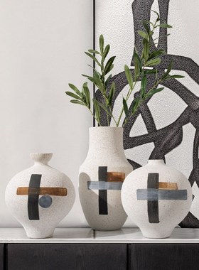 rzone 现代简约灰色陶v瓷艺术花瓶客餐厅店铺橱窗柜装饰品软装摆