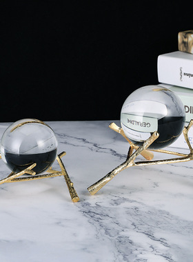 北欧轻奢风高档金属水晶球摆件创意H家居工艺品客厅办公装饰品