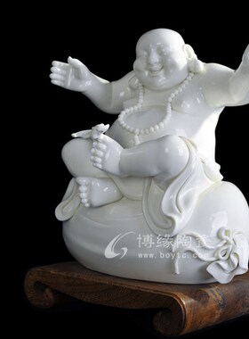 与天同乐 德化白瓷坐布袋引福大肚弥勒笑K佛家居办公招财装饰摆件