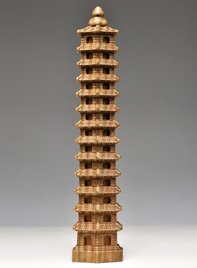 天然绿檀木质e文昌塔绿色十三层九层客厅摆件实木雕刻木头木制13