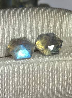 爆款天然蓝光拉长石闪光石灰彩晶灰月光新品六边形8*8玫瑰切首饰