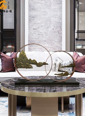 新中式创意祥云山摆件样板间玄关客厅电视柜软装家X居饰品大摆设