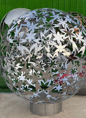 不锈钢镂空c圆球雕塑户外大型金属镜面发光球装饰广场酒店水景摆