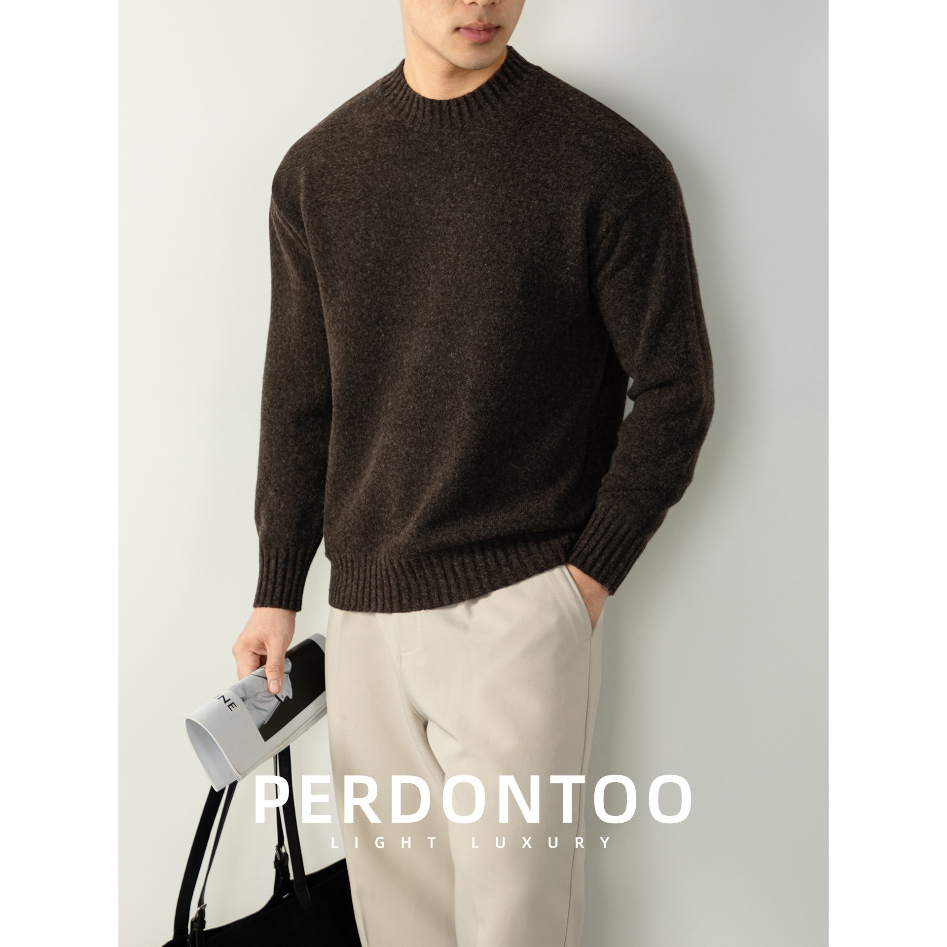 含羊毛！高级感加厚暖柔毛衣男款秋冬纯色半高领慵懒风百搭针ZZ07,淘宝优惠券,粉丝福利购,淘宝优惠卷