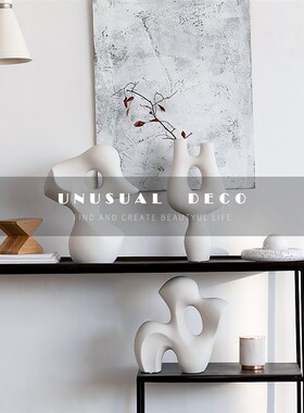 简约现代白色陶h瓷抽象摆件客厅餐桌创意花器样板间售楼处软装饰