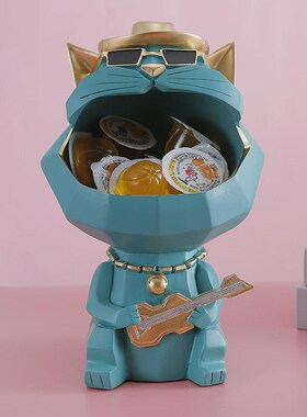 轻奢创意家e居玄关鞋柜客厅茶几入门装饰品钥匙果盘猫收纳摆件