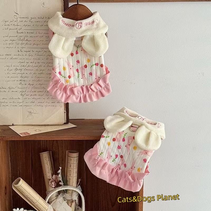 狗狗衣服秋冬新款宠物猫咪衣服可爱花边兔耳领背心可牵引小型犬,淘宝优惠券,粉丝福利购,淘宝优惠卷