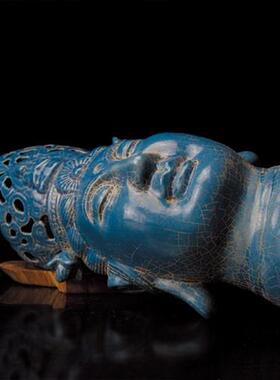 推荐后周柴窑孔i雀蓝釉佛头造像旧货老货仿古瓷器复古中.式精品家