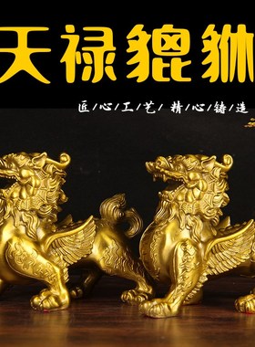 黄铜貔貅摆件招客厅入户貔貅w公母一对财家用办公室大号天禄铜皮