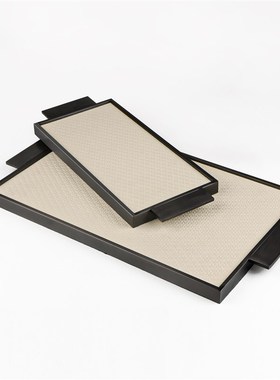 现代简约金属皮革几何长方形托盘样板间售楼处装饰摆件Z客厅茶几