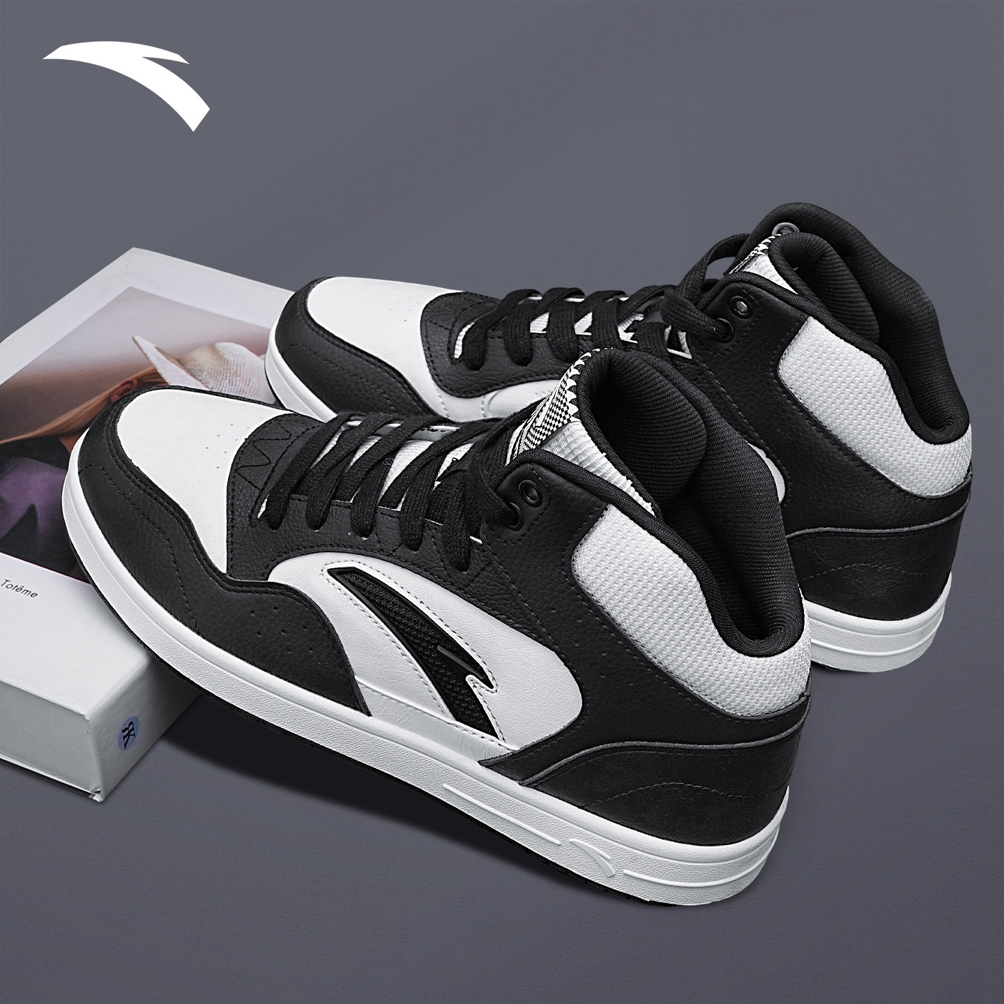 安踏高帮板鞋男鞋官方正品2026冬季新款革面黑白熊猫休闲运动鞋女,淘宝优惠券,粉丝福利购,淘宝优惠卷