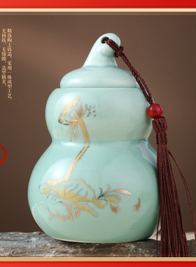 荷花葫芦陶瓷罐卫生间葫芦瓶厕所在西北角门对厕所对厨房装饰摆件