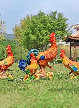 彷真大公鸡玻璃纤维母鸡发光雕塑别墅庭院店门口动物装饰品户外摆