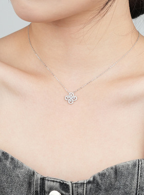 四叶草S925纯银满钻锁骨链女款