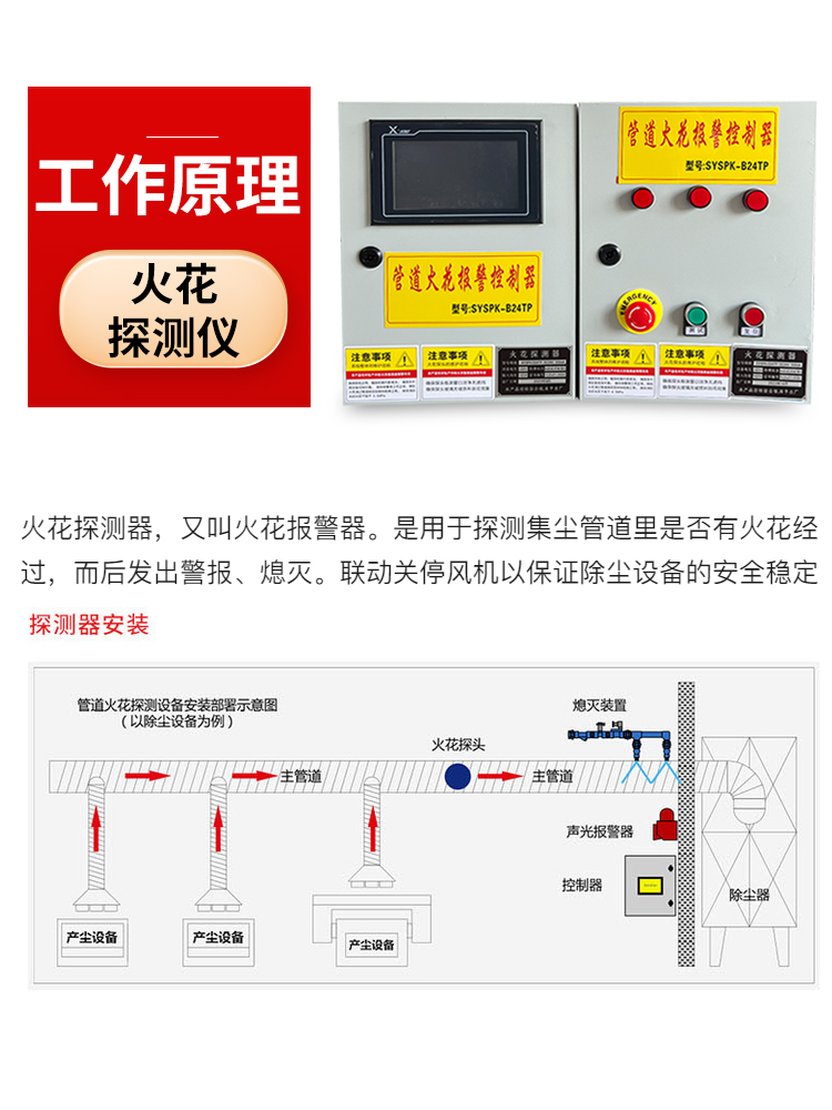 木业家具厂除尘火花探测仪粉尘管道火花探测报警器自动喷淋系统装 - 图1