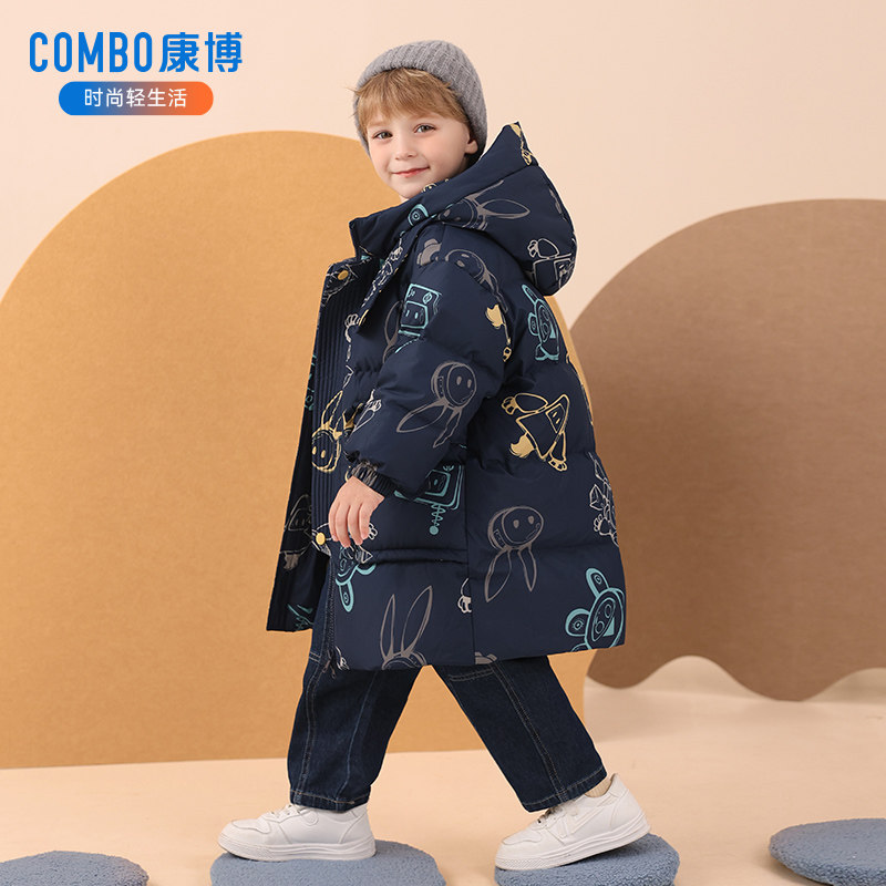 康博男童儿童羽绒服中长款宝宝小童可爱新款加厚保暖冬装外套冬季