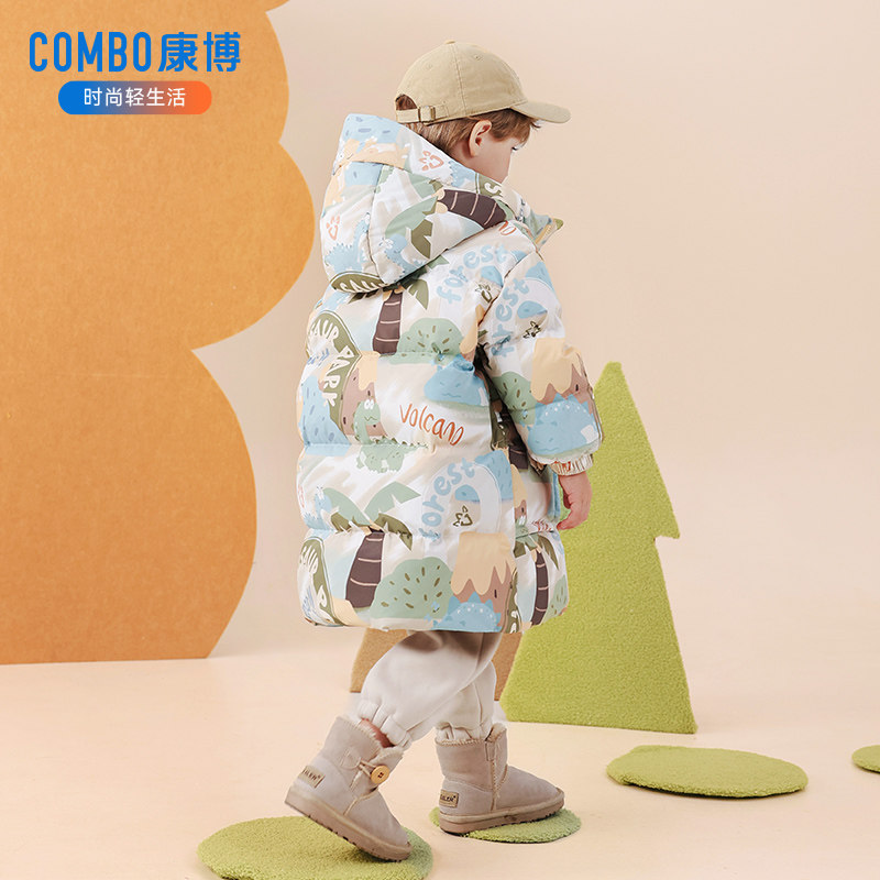 康博男童儿童羽绒服中长款宝宝小童可爱新款加厚保暖冬装外套冬季