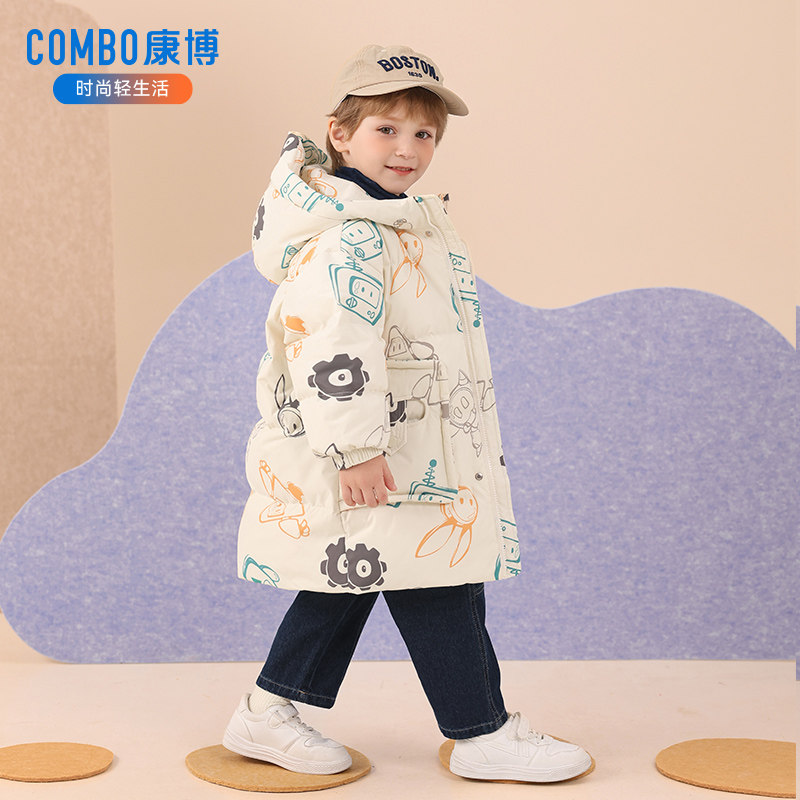 康博男童儿童羽绒服中长款宝宝小童可爱新款加厚保暖冬装外套冬季