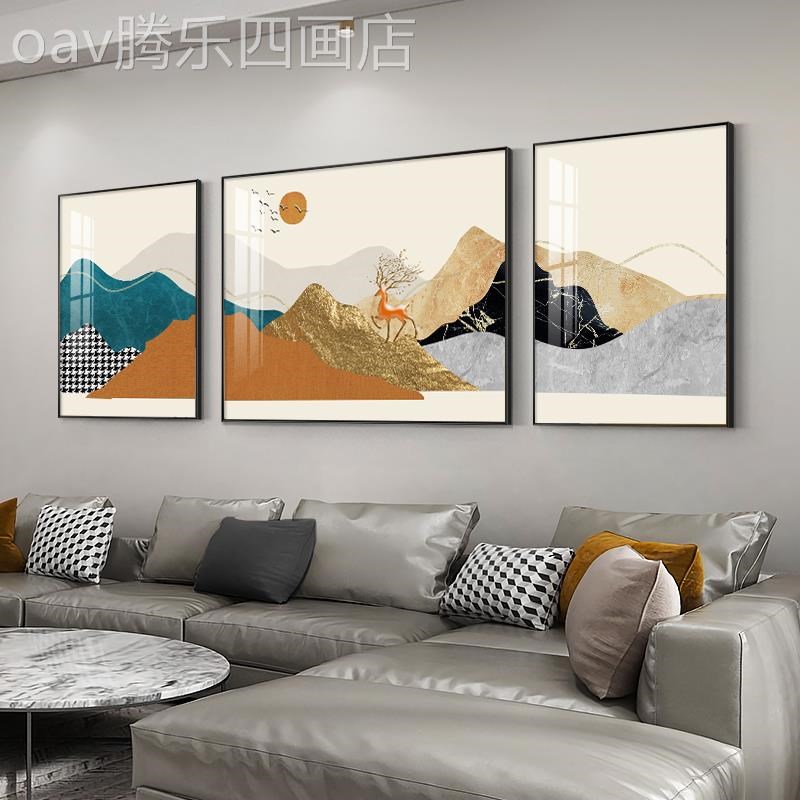 网红金日照山厅装k饰画现象代客沙发背约墙挂画新中式景抽山水三 - 图2