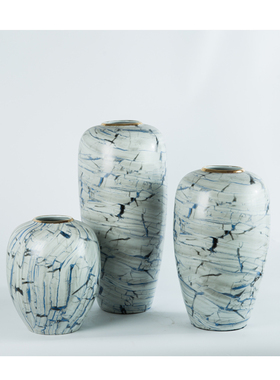 2018新品白裂花纸系列冬瓜瓶现代样板间软装P饰品描金陶瓷花器摆