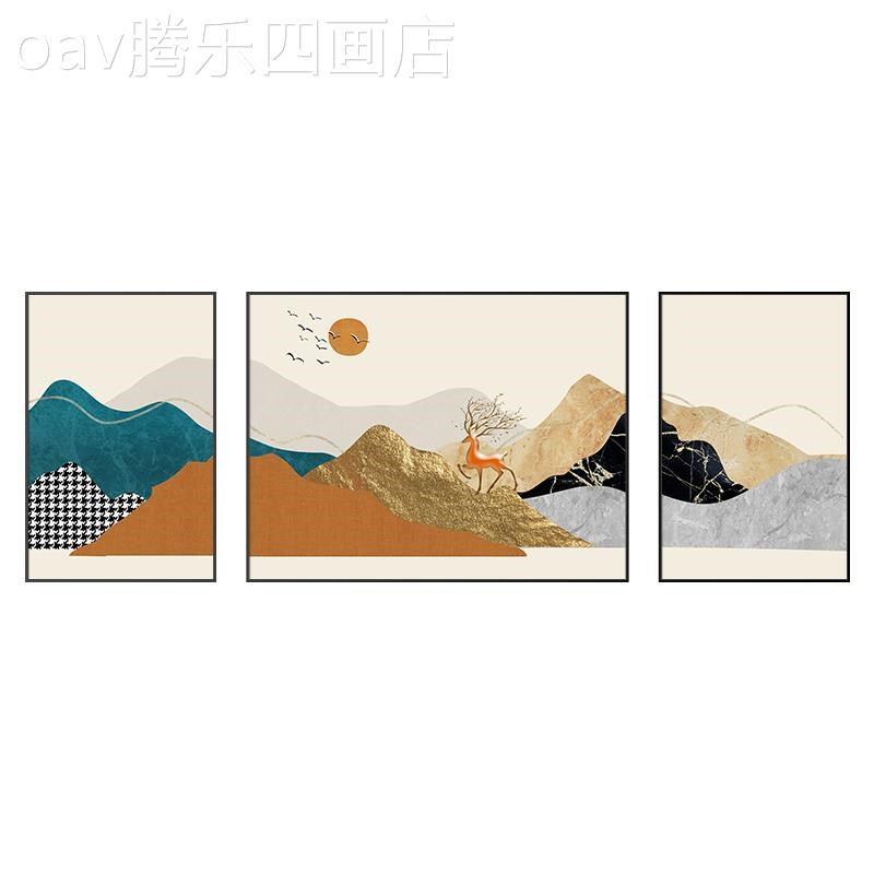 网红金日照山厅装k饰画现象代客沙发背约墙挂画新中式景抽山水三 - 图1