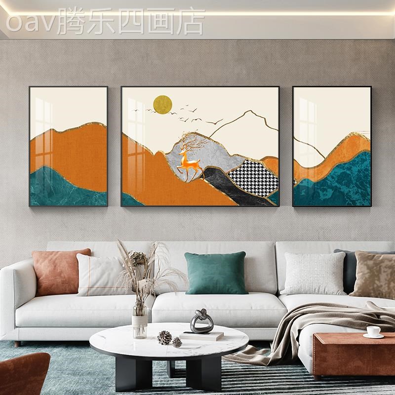 网红金日照山厅装k饰画现象代客沙发背约墙挂画新中式景抽山水三 - 图3