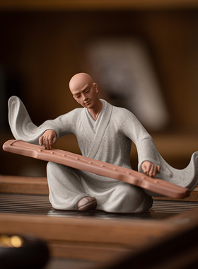 敦铭堂家居抚琴人物陶瓷装饰品
