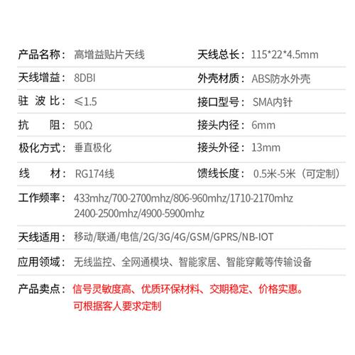 4G全频段433MHZ/CDMA/GSM/2.4G/5.8G/3G模块增益8DB汽车贴片天线 - 图2