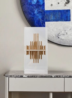 创意极简轻奢几何倒影艺术摆件客厅玄关酒店样板Y间软装饰品