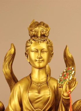 纯铜九尾狐f铜像九尾仙坐像战像居家摆件