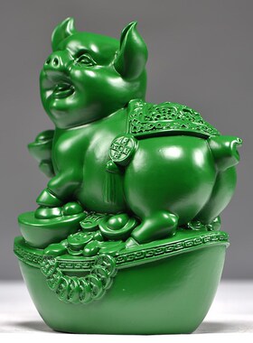 绿色木猪摆件木头猪饰品s生肖木雕工艺品吉祥物实木质桌面客厅装